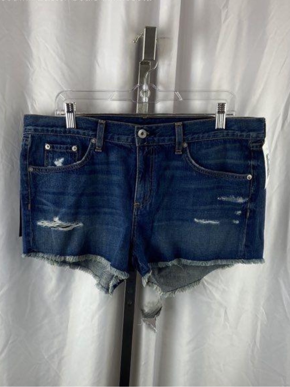 rag & bone Dark Blue Distressed Denim Cutoff Shorts